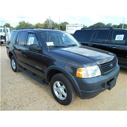 2005 FORD EXPLORER, S/N 1FMZU62K95UB00820, V6 GAS ENGINE, A/T, ODOMETER READING 152,018 MILES