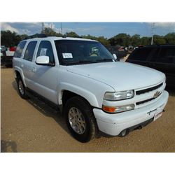2005 CHEVROLET TAHOE, S/N 1GNEC13T05R248882, V8 GAS, A/T, ODOMETER READING 247,124 MILES