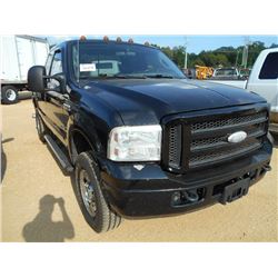 2005 FORD F250 4X4 FX4 PICKUP, S/N 1FTSX21P85EA07655, POWERSTROKE DIESEL ENG, A/T, ODOMETER READING 