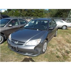 2004 HONDA CIVIC LX, S/N 2HGES16564H504404, GAS ENG, A/T, A/C, ODOMETER READING 150,00 MILES