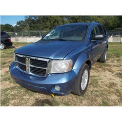 2007 DODGE RAM DURANGE SLT 4 DOOR SEDAN, S/N 1D8HD48D47F535521, GAS ENG, A/T, ODOMETER READING 160,9