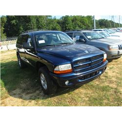 2003 DODGE DURANGO 4X4, S/N 1D8HS38N63F545797, GAS ENGINE, A/T, ODOMETER READING 147,263 MILES