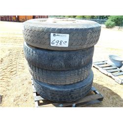 1 LOT (4) 11R24.5 TIRES & RIMS