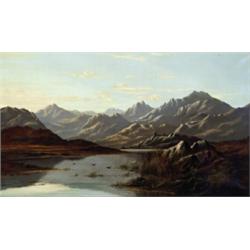 Charles Leslie (British b. 1840) Scottish Highlands with View of a Loch Signed...