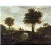 Image 1 : Dutch School, 17th-18th Century Travelers Crossing a Stone Bridge Unsigned; ins...