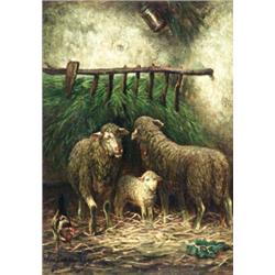 Charles Emile Jacque (French 1813-1894) Sheep in a Manger Signed Ch. Jacque l.l...