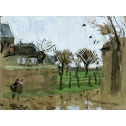 Pierre-Eugene Montezin (French 1874-1946) Two Figures Walking in the Countryside<b...