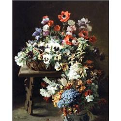 H. Biron (Swedish 19th Century) Table Top Still Life of Flowers Signed H. Biron...