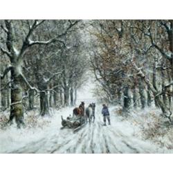 F. Talat (European Early 20th Century) Woodcutter in a Snowy Landscape Signed F...