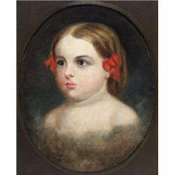 Attributed to Thomas Sully (American 1783-1873) Portrait of a Young Girl with Red...