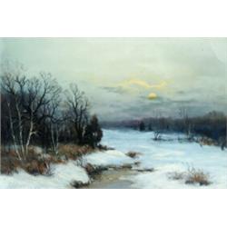 Paul R. Koehler (American 1875-1909) Snowy River Landscape at Dusk Signed P.R....