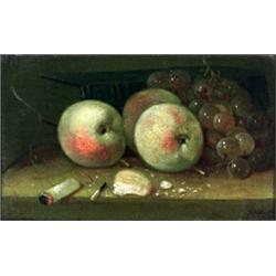 Charles Alfred Meurer (American 1865-1955) Trompe L'Oeil Still Life of Apples, Gra...