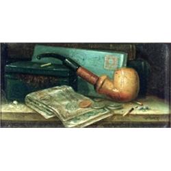 Charles Alfred Meurer (American 1865-1955) Trompe L'Oeil Still Life of Pipe and Cu...