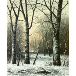 Carl Christian Brenner (American 1838-1888) Winter Woodland Scene at Sunset Sig...