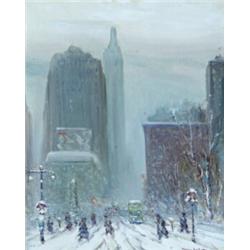 Johann Berthelsen (American 1883-1972) Snowy Day, New York Signed Johann Berthe...