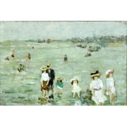 Gabriel Spat (American 1890-1967) Figures Bathing Along the Shore Signed Gabrie...