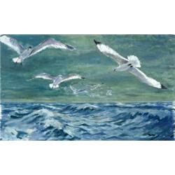 Max Kuehne (American 1880-1968) Seagulls Over the Ocean Signed with artist's es...