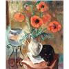 Image 1 : Jon Corbino (American 1905-1964) Black Cat with Goldfish and Poppies Signed Jon...