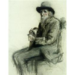 Glenn Cooper Henshaw (American 1881-1946) Portrait of an Elderly Man with Cane ...