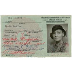 Greta Garbo’s Immigration Identification Card