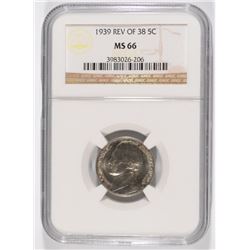 1939 REV OF 1938 JEFFERSON NICKEL, NGC  MS-66 RARE!