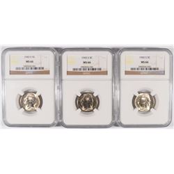 LOT OF ( 3 ) 1943-S JEFFERSON NICKELS, NGC MS-66