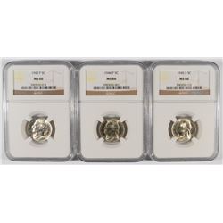 1943, 44, 45 JEFFERSON NICKELS NGC MS-66