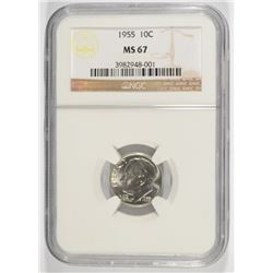 1955 ROOSEVELT DIME, NGC MS-67