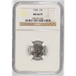 1958 ROOSEVELT DIME, NGC MS-66 FULL TORCH