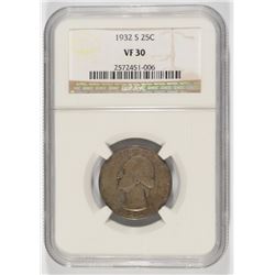 1932-S WASHINGTON QUARTER, NGC VF/XF-30  KEY COIN