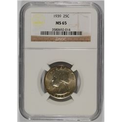 1939 WASHINGTON QUARTER, NGC MS-65 GEM