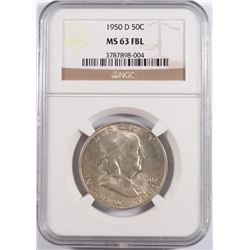 1950-D FRANKLIN HALF DOLLAR, NGC MS-63 FBL