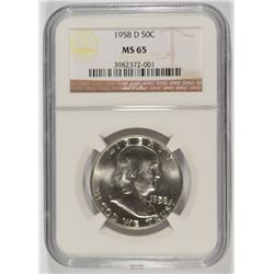 1958-D FRANKLIN HALF DOLLAR, NGC MS-65