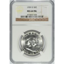 1959-D FRANKLIN HALF DOLLAR, NGC MS-64 FBL