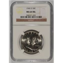 1960-D FRANKLIN HALF DOLLAR, NGC  MS-64 FBL  TOUGH!