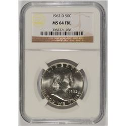 1962-D FRANKLIN HALF DOLLAR,  NGC MS-64 FBL