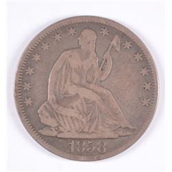 1858 SEATED HALF DOLLAR VG/F