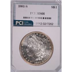 1881-S MORGAN SILVER DOLLAR, PCI MS-66  SUPERB WHITE!