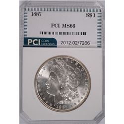 1887 MORGAN SILVER DOLLARS, PCI MS-66  SUPERB WHITE!