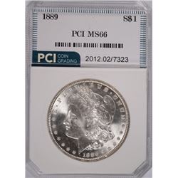 1889 MORGAN SILVER DOLLAR, PCI MS-66 WHITE! RARE!!