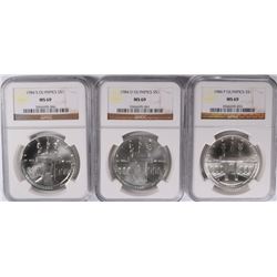 1984 OLYMPICS P,D&S COMMEMORATIVE SILVER DOLLARS, NGC  MS-69  NICE COINS!