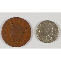 1827 LARGE CENT AG & 1936 BUFALO NICKEL AU