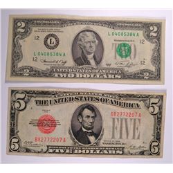 1928 $5 RED SEAL & 1976 $2 FRN
