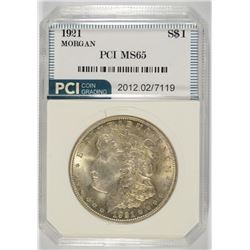 1921 MORGAN SILVER DOLLAR, PCI MS-65 GEM