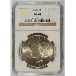 1925 PEACE SILVER DOLLAR, NGC MS-66