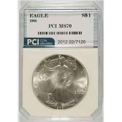 1986 AMERICAN SILVER EAGLE, PCI MS-70 PERFECT!  BOOKS FOR $800.00
