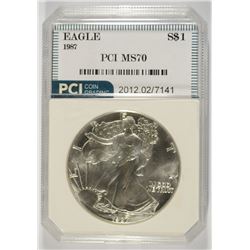 1987 AMERICAN SILVER EAGLE, PCI MS-70 PERFECT RARE! BOOKS FOR $2500.00
