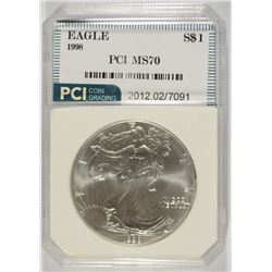 1998 AMERICAN SILVER EAGLE, PCI MS-70  RARE!!  BOOKS FOR $1400.00