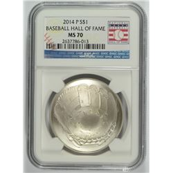 2014 BASEBALL HALL OF FAME SILVER DOLLAR, NGC MS-70!  WOW!!