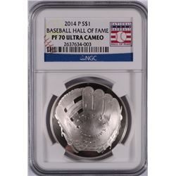 2014 BASEBALL HALL OF FAME SILVER DOLLAR, NGC PROOF-70 ULTRA CAMEO  WOW!!